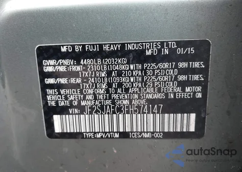 2015 Subaru Forester 2.5I Premium z USA, uszkodzony, nr VIN JF2SJAFC3FH574147